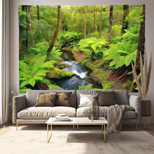 ALTCIRNMD 3D Druck Grüne Farne Wandteppiche Poster Ornament Wandbehang Wandteppich Waldfluss Wandbehang Für Schlafzimmer Wohnzimmer Wohnkultur Tapisseries 75X100Cmpicknickdecke Wandteppich Tapisserie