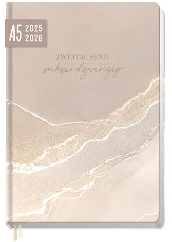Häfft-Timer 2025/2026 A5 (Aug 25 - Sep 26) Hardcover Schülerkalender Beige Marble Schulplaner, Schülerplaner, Studienplaner, Semesterplaner - nachhaltig & klimafreundlich