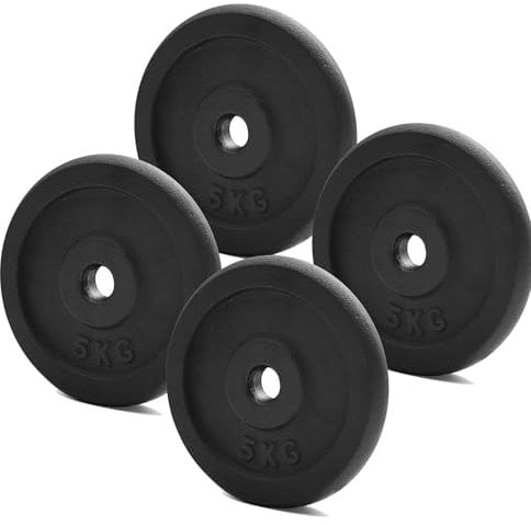KK Cast iron Weight Plate Set For 1 Inch Barbell Bar Weight Disc Pair. 2 x 2.5kg, 5kg or 10kg Barbell Weight Plates. Dumbbell Plates for Home or Gym Training or Weightlifting. (4 x 5kg =20kg)