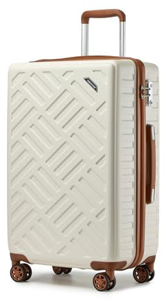 Supercase Valise Rigide Moyenne Taille 64.5cm, Valise Soute 4 roulettes avec Serrure TSA Valise de Voyage Résistante et Pratique（Crème