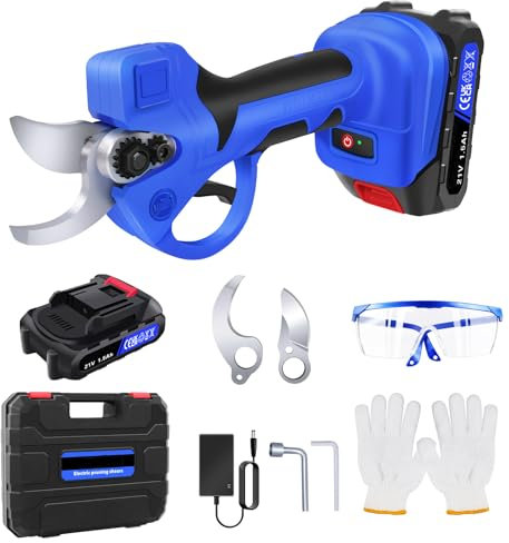 1500W Electric Pruning Shears Cordless, 21V Portable Battery Powered Secateurs, Professional Garden Pruners Max 30mm Cutting Diameter Branch Cutter Tool with 2 x 1.5Ah Battery