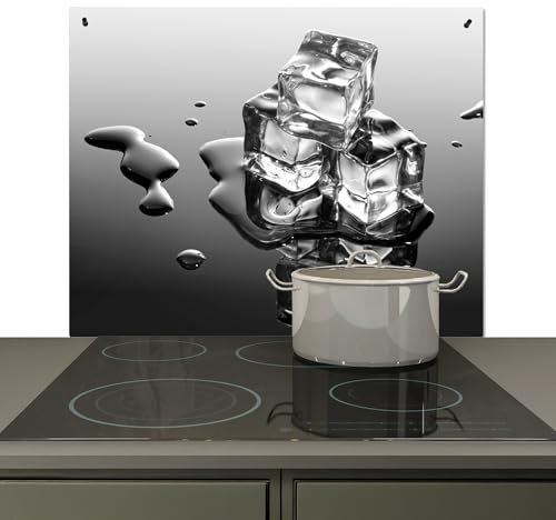 KitchenYeah© Spritzschutz Herd Küchenrückwand Vinyl 60x52 cm Küchendeko Wand Wandverkleidung, Herd Abdeckplatte EIS - Wasser - Grau - Schwarz