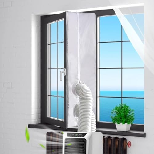 Hydomi 400CM (158 Inch) Upgrade Air Conditioner Window Kit for UK Window - Air con Seal Kit/Waterproof/Hot Air Stop/No Drilling with Zip and Adhesive Fastener for Portable AC&Tumble Dryer