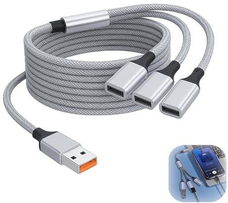 Yewseas USB Splitter Kabel 1 auf 3, 2m Adapter mit US B Typ B Stecker auf 3 USB Typ A Buchsen, U-SB Verlängerung für Datenübertragung und Laden, Plug und Play US-B Hub für Laptop, PC, Mac