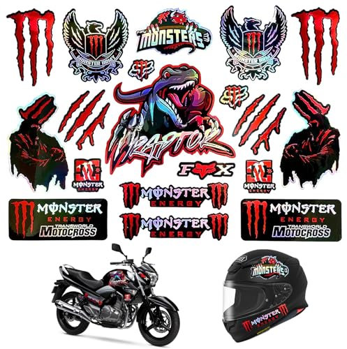 deegbbyi Moto Adesivi, Adesivi Casco Riflettenti Catarifrangenti, Adesivo Impermeabile, Adesivo Auto Graffi, Monster Energy Stickers, per Moto, Auto, Bici, Skateboard (Rosso)