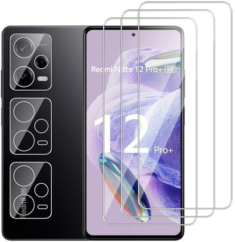 Dlxiks 3 Pièces Verre Trempé Pour Xiaomi Redmi Note 12 Pro+ 5G / Redmi Note 12 Pro Plus 5G avec 3 Pièces Caméra Arrière Protecteur,HD Transparent, Dureté 9H-Anti Rayures Film Protection écran