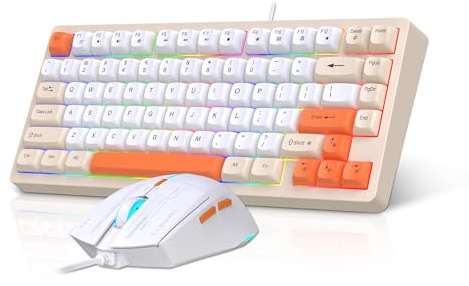 Snpurdiri Ensemble clavier et souris filaire, 81 touches, clavier mécanique compact, touches rondes rétro éclairées, clavier de jeu orange pour ordinateur portable, facile à transporter en voyage