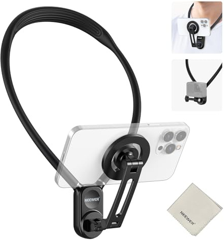 NEEWER GP-16 Magnetische Hals Halterung für Action Cam & Handy mit Reinigungstuch Chest Mount Handyhalterung für POV Vlogging Nackenhalterung Kompatibel mit GoPro DJI Insta360 MagSafe iPhone Android