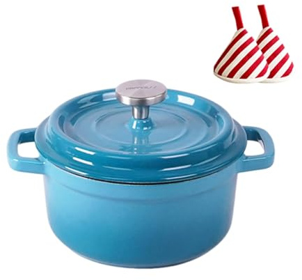 Wygwlg Multifunktionaler Emaillierter Gusseisen-Dutch-Oven Mit Deckel, Exquisiter Koch- Und Schnellkochtopf Aus Emaille, Benutzerfreundlicher Herd Mit Wärmeisolierendem Dreiecksverschluss(Blue)