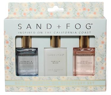Sand + Fog Perfume Oil Discovery Set, Violet Sandalwood, Vanilla Musk, Jasmine Cedarwood, 0.5 fl oz each, 3-Pack