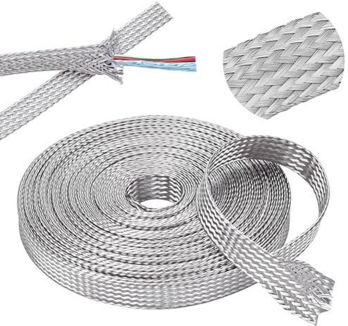 NBEADS 10 m Gaine Tressée en Acier Inoxydable, Gaine de Blindage pour Câble Tresse de Masse Ruban Réseau Extensible de 12-13mm de Large pour la Protection des Câbles