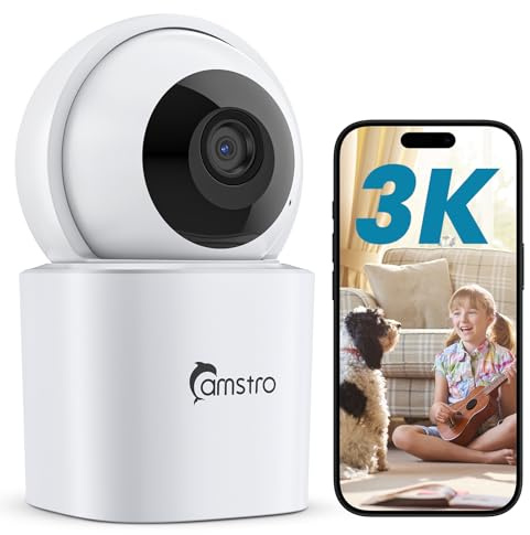 CAMSTRO 3K Überwachungskamera Innen (5MP), WLAN Kamera mit 355° Schwenken & 120° Neigen, 2,4/5GHz Dualband, 24/7 Aufnahme, Nachtsicht 10 m, Zwei-Wege-Audio, SD-/Cloud-Speicher, Kompatibel mit Alexa
