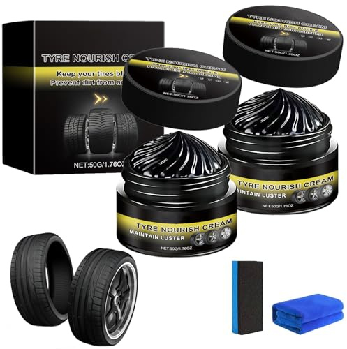 Tyre Nourish Cream, 2026 Neu Reifenpflegecreme, 2 Stück Reifenglanz Reinigungscreme, Tire Polishing Paste, Reifenwachs, Tire Shine Balm, Schwarzen Glanz Wieder, für Autos, Motorräder