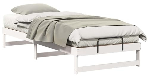Yisssmeng Bettgestell 80x220 cm aus massivem Kiefernholz, Stabiler Bettrahmen Weiß für Schlafzimmer und Gästezimmer, modernes Holzbett flach, Plattformbett minimalistisch