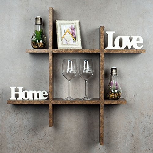levandeo Hashtag Regal 75x75cm Wandregal Holz Rost-Optik Bücherregal Hängeregal Ablage Steckregal