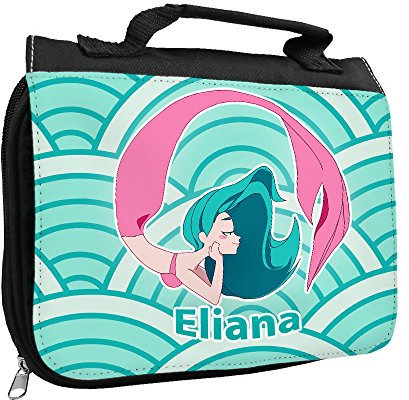 Kulturbeutel mit Namen Eliana und Meerjungfrau-Motiv türkis für Mädchen | Kulturtasche mit Vornamen | Waschtasche für Kinder