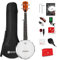 Vangoa 5-saitiges Banjo, 66 cm, Mini-Reise-Banjo, Banjo-Anfänger-Set mit Remo-Kopf, offener Rücken und geschlossener fester Rücken mit Anfänger-Kit, bequeme Tragetasche