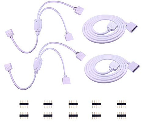 BoHong 2pcs 1m RGBW 5050 LED Streifen Verlängerungskabel + 2pcs 5 polig LED Strip Verteiler Kabel 30cm 1 zu 2 LED Splitter Kabel LED Stripe Verbinder LED Band Verlängerung Verteilerkabel, Weiß