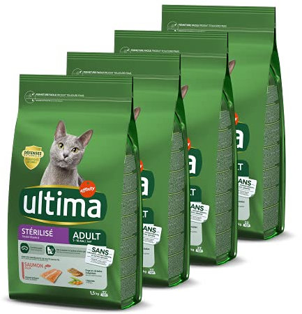 Ultima Croquetas Esterilizadas Adulto con Salmón para Gato: Pack 4 x 1,5 kg - Total 6 kg