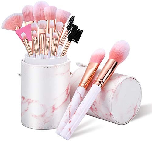 Pinselset Make up Pinsel Set Glamour Gaze 16 Stück Rosa Marmor Make-up Pinsel Foundation Lidschatten Augenbrauen Rouge Schminkpinsel Set mit Pinselhalter und Silikon Pinsel