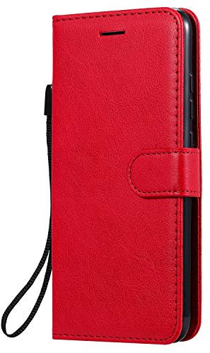 DENDICO Coque pour Xiaomi Redmi Note 8, PU en Cuir Coque Portefeuille Étui Housse, Design Classique TPU Coque pour Xiaomi Redmi Note 8 - Rouge