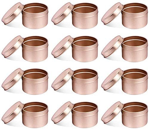 NRANSON Candle Jars with Lids Bulk,12 PCS 8 OZ Decorative Round Metal Candle Tins, Reusable Candle Containers for DIY Candle Making, Arts Crafts Supplies, Dry Storage, Party Favors (Rose Gold,12)