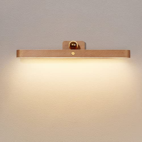 LANMOU Badezimmer Spiegelleuchte USB Wiederaufladbar, 30cm Selbstklebend Bad Spiegellampe 4W 4000K LED Dimmbar Holz Wandleuchte mit Touch Schalter Schrankleuchte