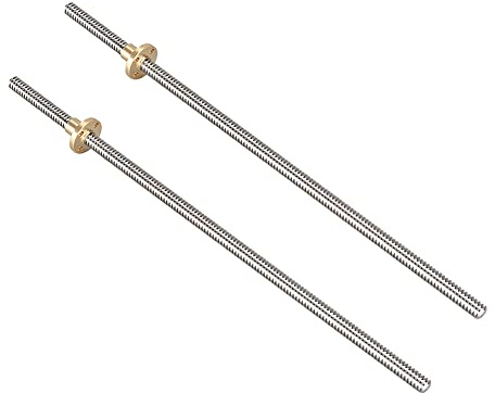 iYueMps Juego de 2 piezas de 350mm T8 OD 8mm de paso 2mm plomo 4mm de acero inoxidable con tuerca de cobre para impresora 3D Z Axis