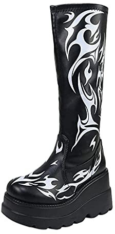 Stivali Donna Moda Scarpe con Zeppa Multicolore con Cerniera Stivali Donna Piattaforma Scarpe Grosse Stivali Casual Zeppe Punk Goth Cerniera Stivali a metà Polpaccio (38,Nero)