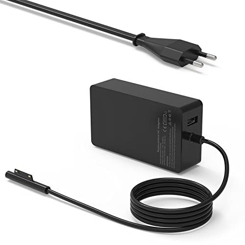 Caricatore Surface Pro, 65W 15V 4A Adattatore di Caricabatterie Alimentatore per Microsoft Surface PRO 8/7/6/5/4/3/X & Windows Tablet Surface Book 2 1706, Surface Laptop/Go,con Porta USB
