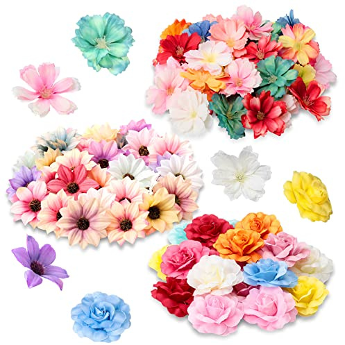 Künstliche Blütenköpfe aus Seide, künstliche Pflaumenblütenköpfe, DIY-Mini-Blumen zum Basteln, sortierte Seide, dekorative Blumen, Gänseblümchen, Rosen, Dekoration, 100 Stück