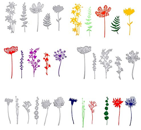 IOPYKKOA17 Stück Wildblumen-Metall-Stanzformen 3D-Blumen-Stanzformen Blumenform-Prägung Scrapbooking-Stanzformen schneidet Schablonen-Blumenblätter-Prägeschablone