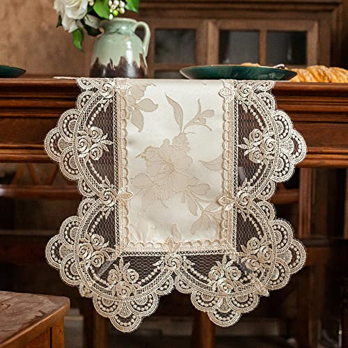 ARTABLE Exquisite Spitze High-End Jacquard Stoff Tischdecke Tischläufer rechteckiges Quadrat optional geeignet für alle Arten von Hausversammlungen und Hochzeiten (Beige, 40 x 140 cm)