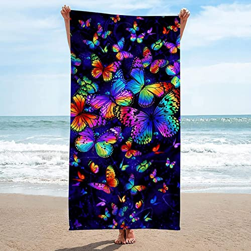 Strandtuch groß 100x200 cm 3D Bunter Schmetterling Mikrofaser Schnelltrocknend Badetuch Strandhandtuch Sauna Badehandtuch Yoga Handtuch Strandtücher Strandlaken für Kinder und Erwachsene