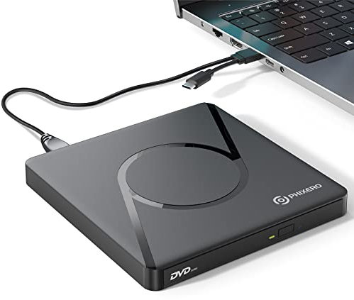 PHIXERO Externes CD DVD Laufwerk, USB 3.0 Type C DVD Player, tragbares CD DVD +/-RW Laufwerk für Laptop oder Desktop, kompatibel mit Windows XP/7/8/10, Mac OS, Linux