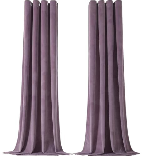 CUCRAF Samtvorhang mit Ösen 2er Set, blickdichte und lichtundurchlässige Vorhänge, H 225x B 140cm, luxuriöse wärmeisolierende Vorhänge für Wohnzimmer und Schlafzimmer (Hellviolett)