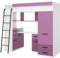 BIM Furniture Hochbett Etagenbett Entresole SMYK L Bett 200x80 cm mit Treppen Kinderbett Kleiderschrank Regal Schreibtisch Kinder Möbel Set Linke Seite (Weiß/Lavendel/Violett)