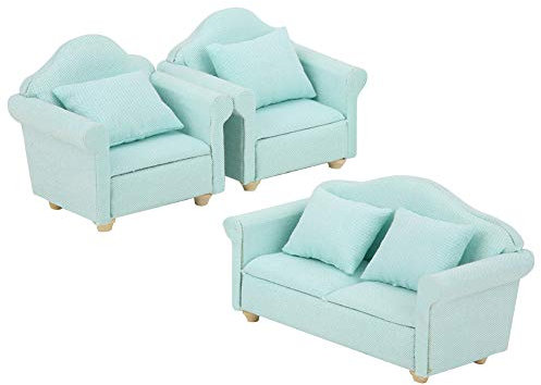 SUNGOOYUE Puppenhaus-Sofa, 3-teiliges 1:12-Mini-Puppenhaus-Plaid-Sofa-Kissen-Set, Zubehör, Zimmermöbel, Spielzeugmöbel, Puppenhaus-Zubehör (Matcha-Farbe)