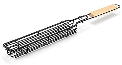 Lixada Camping BBQ Grillkorb Holzkohlegrill Outdoor Grill Werkzeug Picknick Tragbarer Holzgriff Braten Fleisch Zubehör