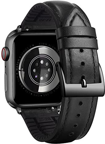 BINLUN Bracelet Compatible avec Apple Watch 40mm 38mm 41mm 42mm Bracelets Montre en Cuir et Silicone Compatible avec iWatch Serie 11/10/9/8/7/6/5/4/3/2/1 SE3/2/1(Noir,Boucle Noir)