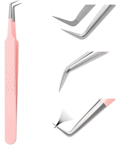FADVAN Pince Extensions Cils a Epiler Pour Pince à Epiler Extension de Cils Professionnel Coude Métallique en Acier Inoxydable Pince à épiler Autonome Rose(Pince à 90°)