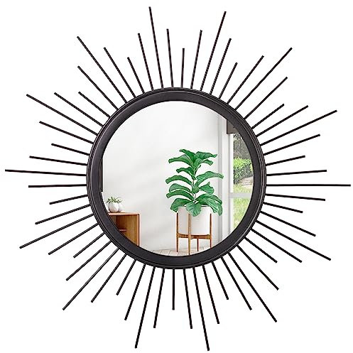 HLFMVWE Schwarz Rund Sonnenspiegel Spiegel für Wanddekoration, Zimmer Dekor, Metallspiegel Wanddekorationen für Wohnzimmer
