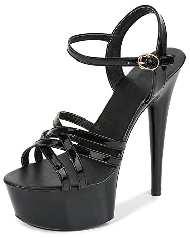 Zapatos Sandalias Boda Tacón Alto Aguja Escarpin Mujeres Plataforma Gruesa Sexy Noche, Negro , 42 EU