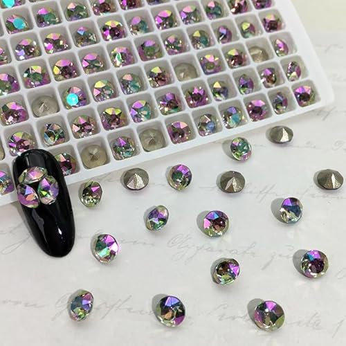 K9 Glas runde Kristall-AB-Strasssteine, nicht Hotfix, spitze Rückseite, Strasssteine für Nagelkunst, Hochzeitskleider, Dekoration, leuchtendes Grün, 4 mm, 20 Stück