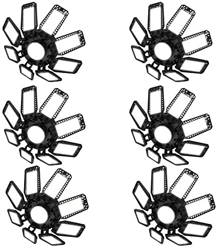 ANNIFUNLY Luz de Taller 6PC, 210W 21000LM Deformable Lámpara de Garaje con 8+1 Paneles Plegable, Lámpara de Techo de Garaje 7000K Blanco Frio, Plafones LED para Garage, Taller, Almacén, Granero