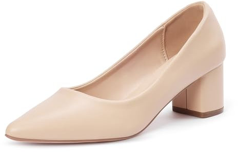 GENSHUO Escarpins Confort Femme - Talon 6cm/2.4in, PU de Haute Qualité, Conçus pour Pieds Sensibles et Larges, Classiques et Polyvalents, Beige Mat,42 EU