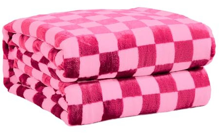 FY FIBER HOUSE Karierte Flanell-Fleece-Überwurfdecke, weich, gemütlich, Schachbrettmuster, Schachbrett, Gingham-Muster, Decken für Bett, Couch, Sofa, 152,4 x 203,2 cm, Hot Pink