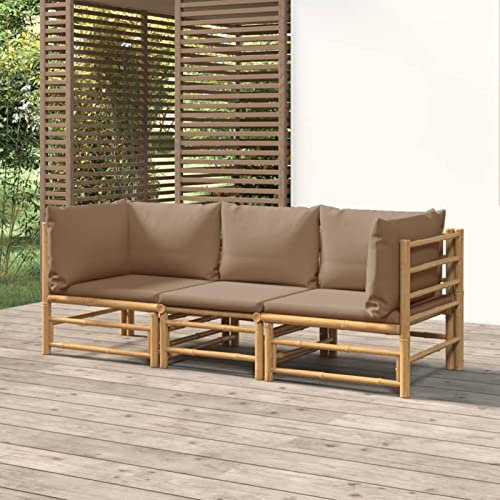 Homgoday Multistore 2002 Salon de jardin en bambou avec coussins taupe