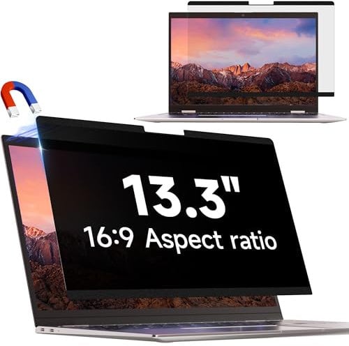 IPROKKO Laptop Magnetic Privacy Screen 13.3 Inch for Hp/Dell/Acer/Lenovo/ThinkPad/Asus/Sony, Removable 16:9 Aspect Laptop Shield, Anti Blue Light Glare 13in Filter