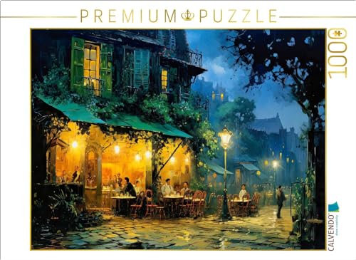 CALVENDO Puzzle Vincent Van Goghs Caféterrasse am Abend gemalt im Stil von Carl Spitzweg | 1000 Teile Lege-Größe 64 x 48 cm Foto-Puzzle für glückliche Stunden